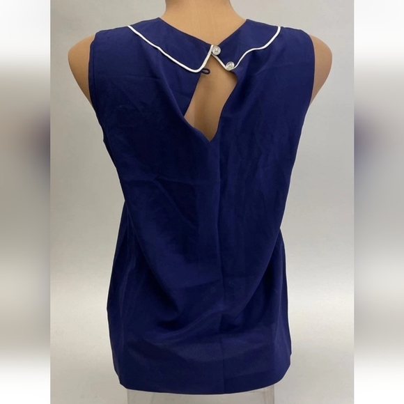 KATE SPADE♠️ NAVY SLEEVELESS 100% SILK DRESSY BLOUSE SIZE 0 - Picture 4 of 6
